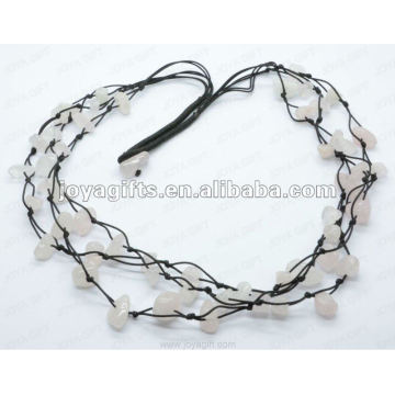 3Wire Knotted Rose Quartz Chip Necklace